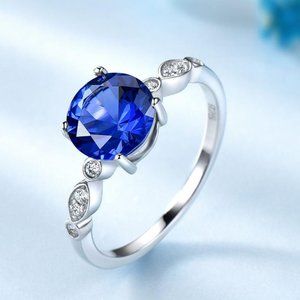 SAPPHIRE BLUE ROUND 8MM CUBIC ZIRCONIA RING